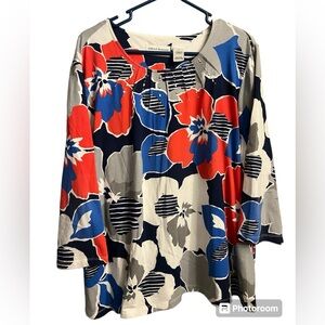 Alfred Dunner Plus Size 2X Floral Print lightweight 3/4 Length Sleeve Top Red